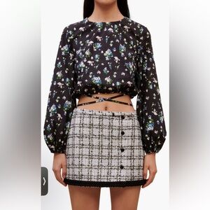 Maje Black Floral Wrap Crop Top NWT Size 3/40 EU/ 8US
